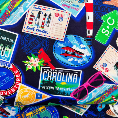 Dark Blue Carolina Cotton Fabric 1289055 Carolina Greetings - Mary Jo Fabrics