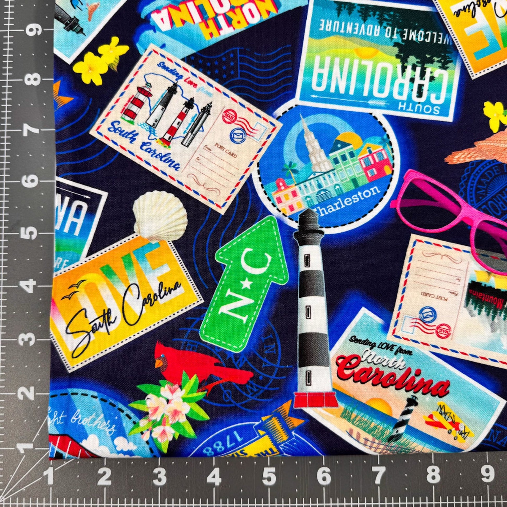 Dark Blue Carolina Cotton Fabric 1289055 Carolina Greetings - Mary Jo Fabrics