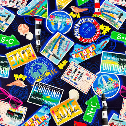 Dark Blue Carolina Cotton Fabric 1289055 Carolina Greetings - Mary Jo Fabrics