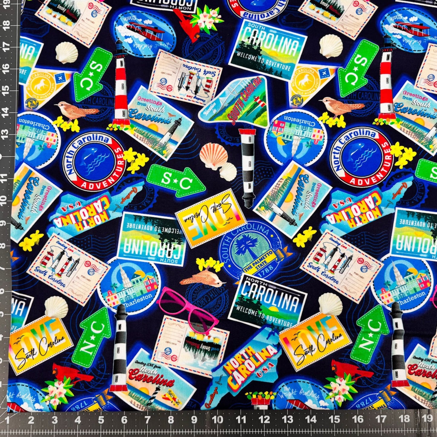 Dark Blue Carolina Cotton Fabric 1289055 Carolina Greetings - Mary Jo Fabrics