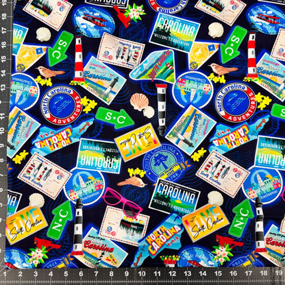 Dark Blue Carolina Cotton Fabric 1289055 Carolina Greetings - Mary Jo Fabrics