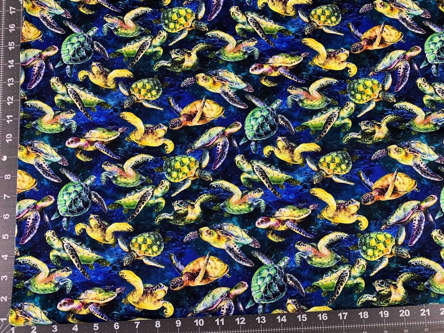 Dark Blue Sea Turtle fabric 59 - 3851 Sea cotton fabric - Mary Jo Fabrics