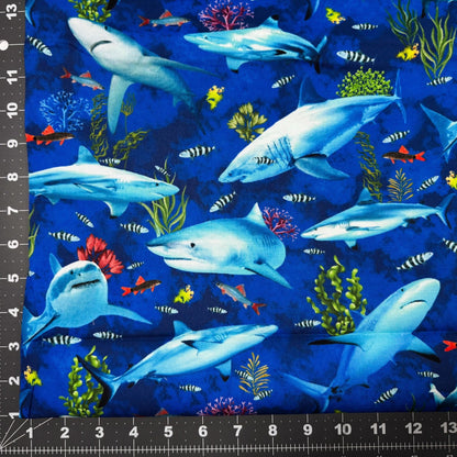 Deep Reef fish and shark fabric CD3132 sea fish fabric - Mary Jo Fabrics