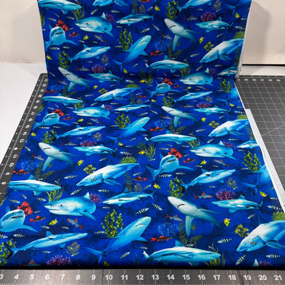 Deep Reef fish and shark fabric CD3132 sea fish fabric - Mary Jo Fabrics