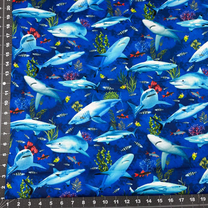 Deep Reef fish and shark fabric CD3132 sea fish fabric - Mary Jo Fabrics