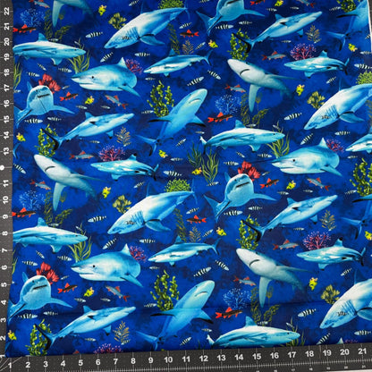 Deep Reef fish and shark fabric CD3132 sea fish fabric - Mary Jo Fabrics