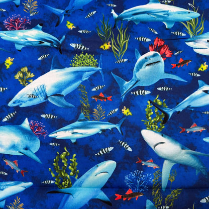 Deep Reef fish and shark fabric CD3132 sea fish fabric - Mary Jo Fabrics