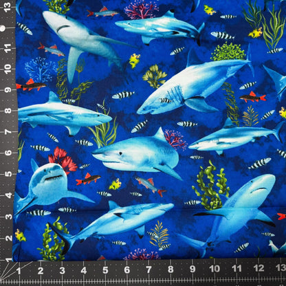 Deep Reef fish and shark fabric CD3132 sea fish fabric - Mary Jo Fabrics
