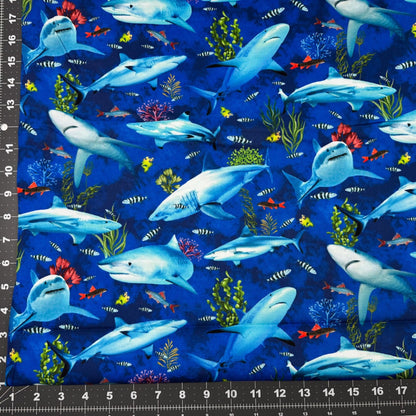 Deep Reef fish and shark fabric CD3132 sea fish fabric - Mary Jo Fabrics