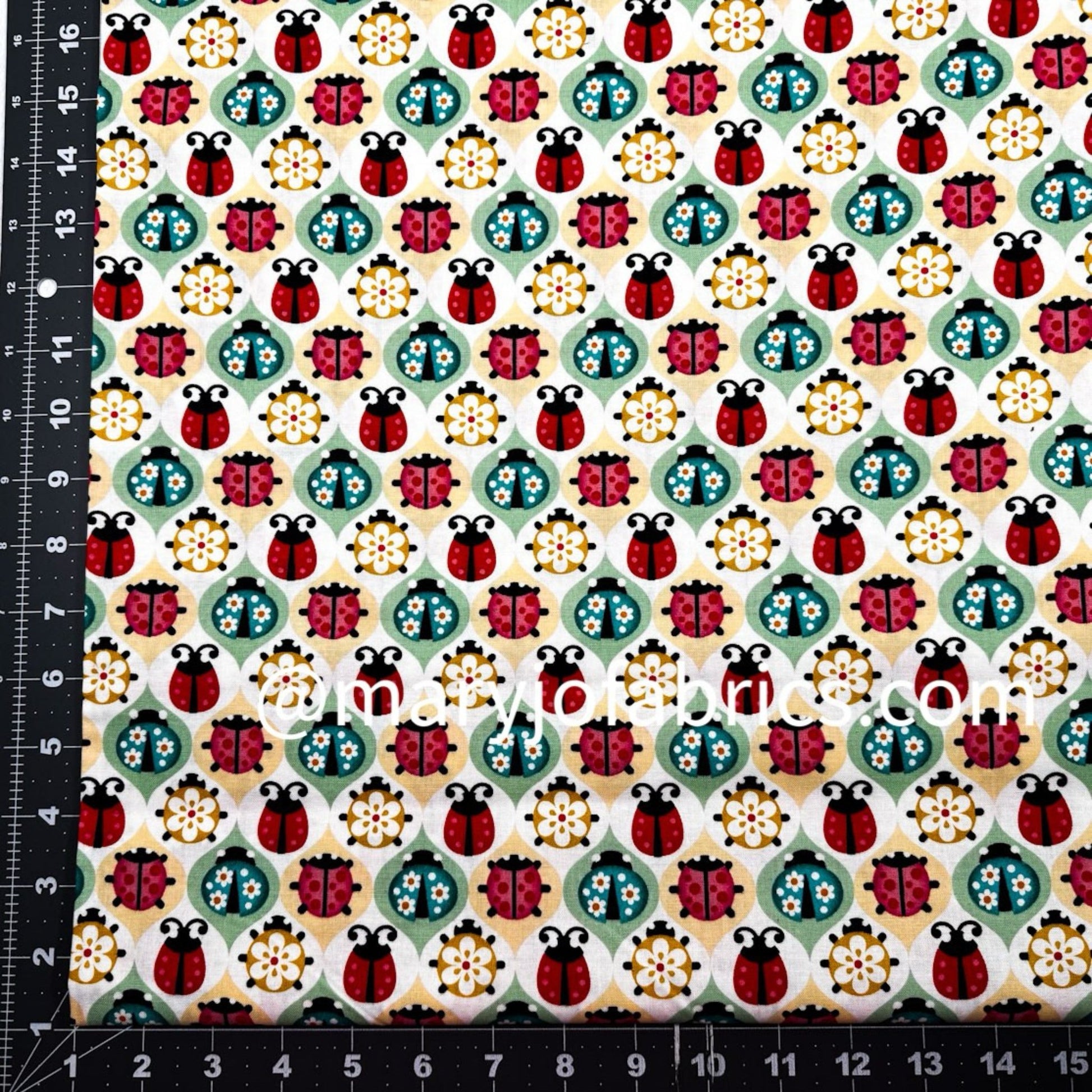 Diamond Ladybug Cotton Fabric DT - 5336 - 4C Lady bugs - Mary Jo Fabrics