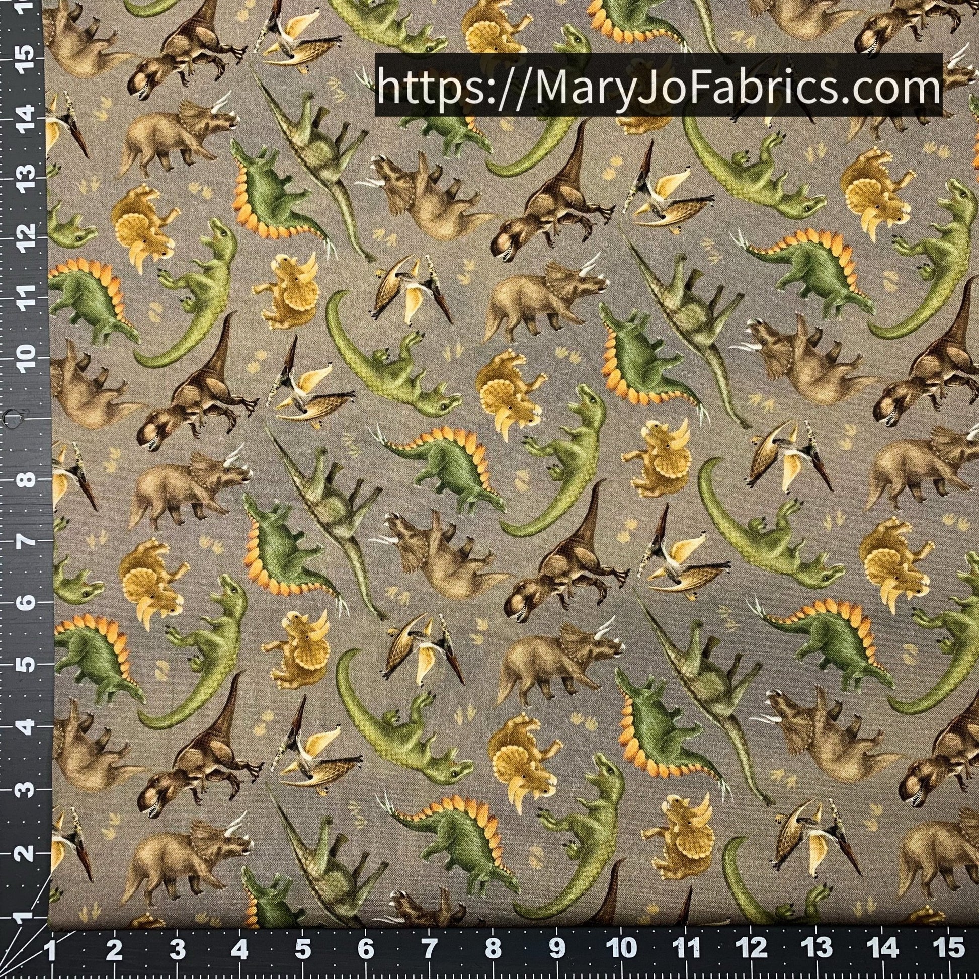 Dinosaur fabric 24152 Taupe Trail of Dinos - Mary Jo Fabrics