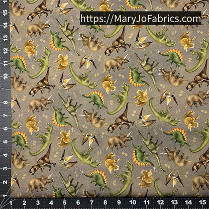Dinosaur fabric 24152 Taupe Trail of Dinos - Mary Jo Fabrics