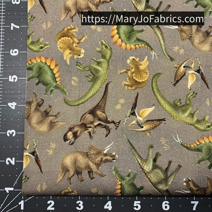 Dinosaur fabric 24152 Taupe Trail of Dinos - Mary Jo Fabrics