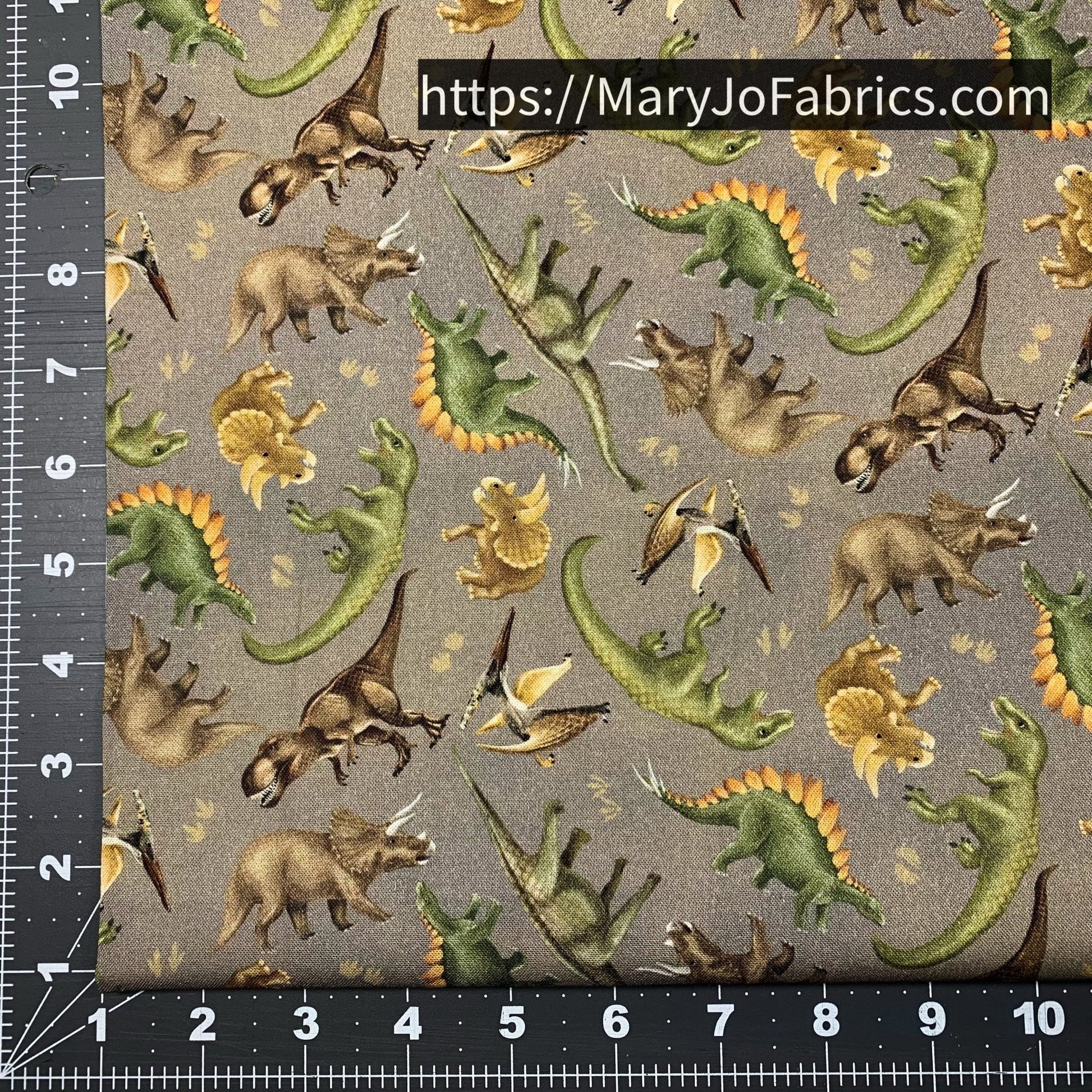 Dinosaur fabric 24152 Taupe Trail of Dinos - Mary Jo Fabrics