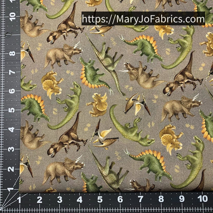 Dinosaur fabric 24152 Taupe Trail of Dinos - Mary Jo Fabrics