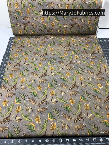 Dinosaur fabric 24152 Taupe Trail of Dinos - Mary Jo Fabrics
