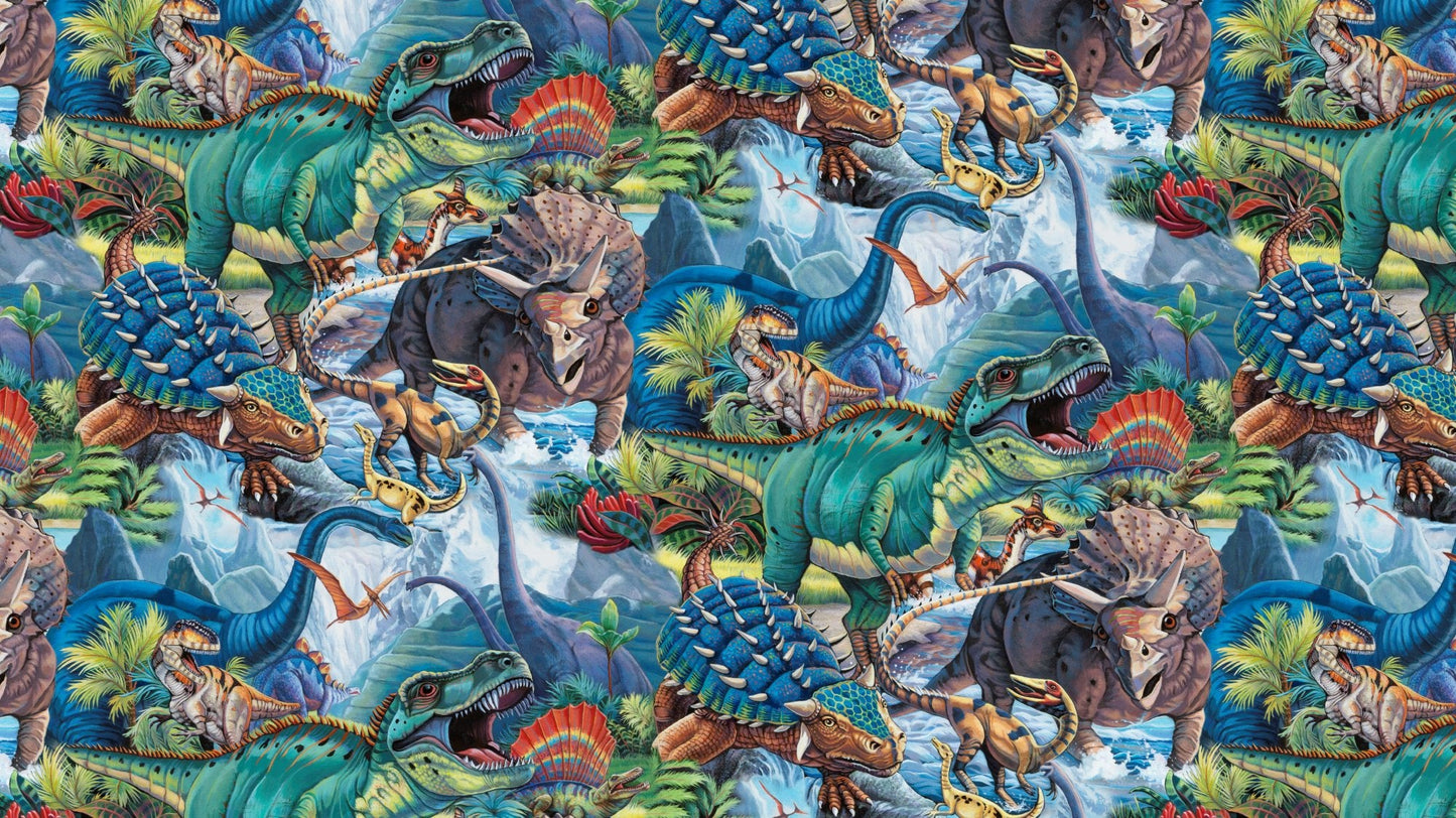 Dinosaur fabric 3763 Jurassic dinosaurs cotton fabric - Mary Jo Fabrics