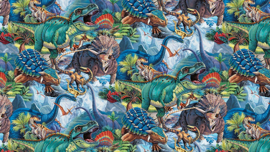 Dinosaur fabric 3763 Jurassic dinosaurs cotton fabric - Mary Jo Fabrics
