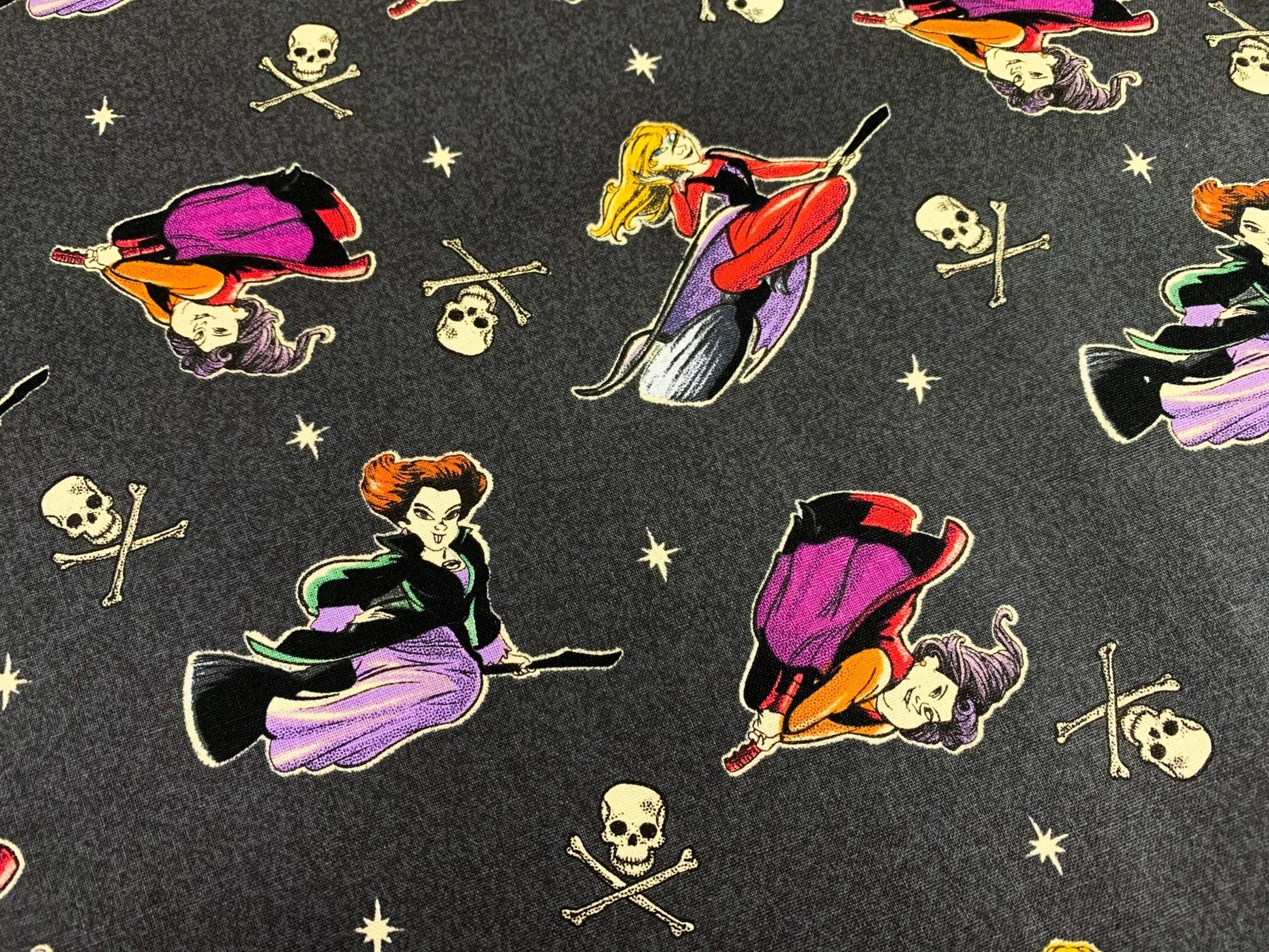 Disney Hocus Pocus fabric Sanderson Witches on brooms - Mary Jo Fabrics