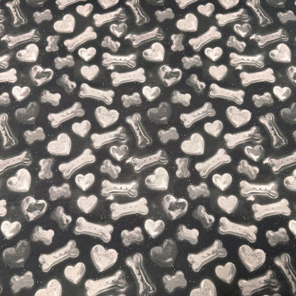 Dog Treats on Black 7493 Hearts and Bones fabric - Mary Jo Fabrics