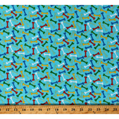 Blue cotton flannel Dog bones flannel Mary jo Fabrics