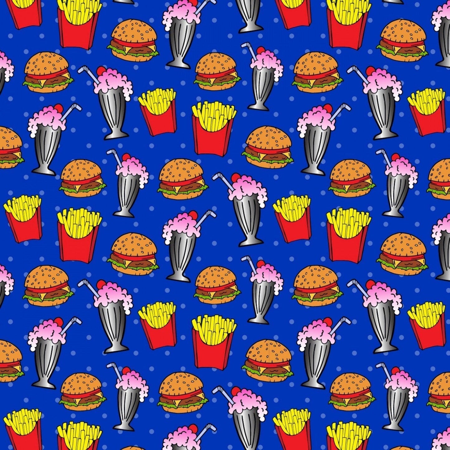 Drink fabric Milkshakes French Fries Hamburger fabric - Mary Jo Fabrics