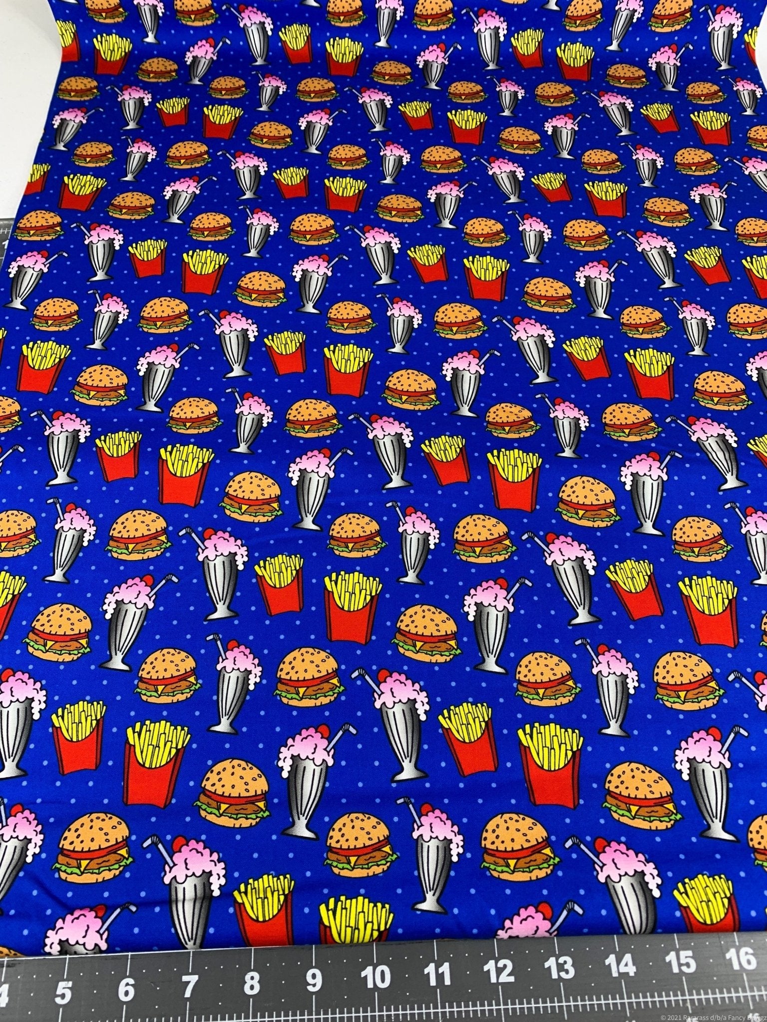 Drink fabric Milkshakes French Fries Hamburger fabric - Mary Jo Fabrics