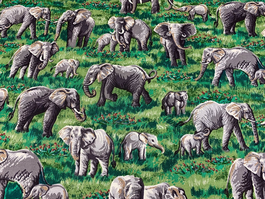 Elephant fabric Grey elephants on safari fabric - Mary Jo Fabrics