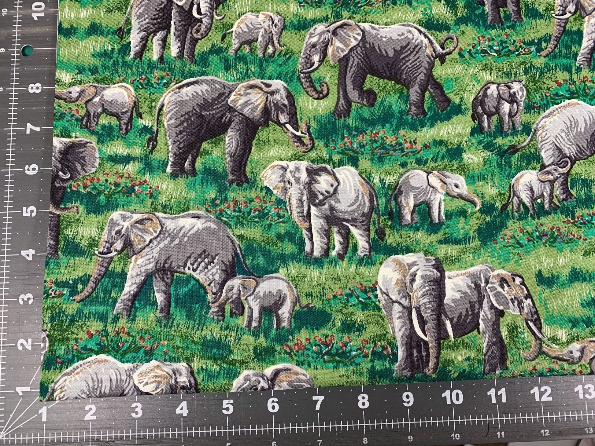 Elephant fabric Grey elephants on safari fabric - Mary Jo Fabrics