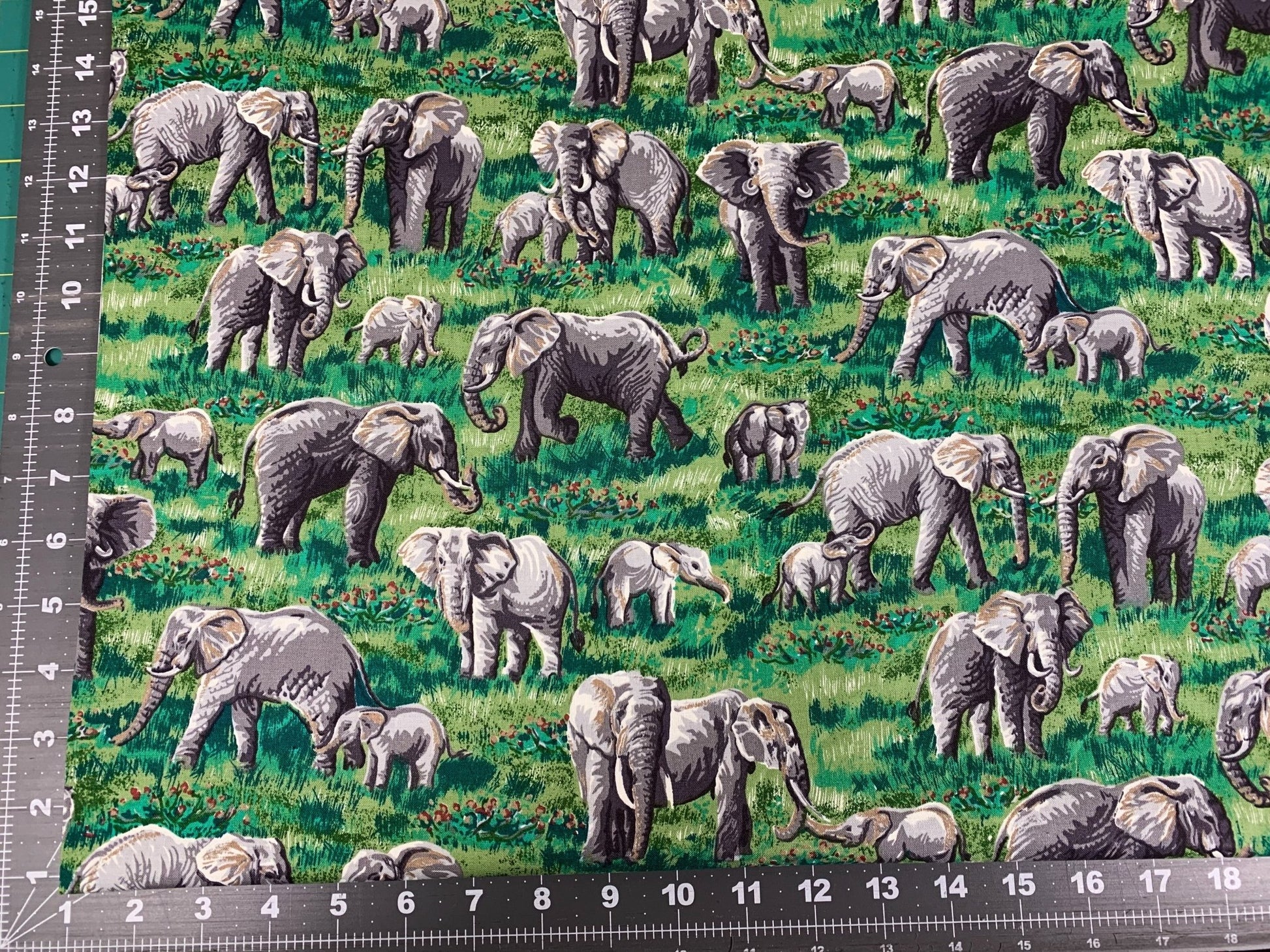 Elephant fabric Grey elephants on safari fabric - Mary Jo Fabrics