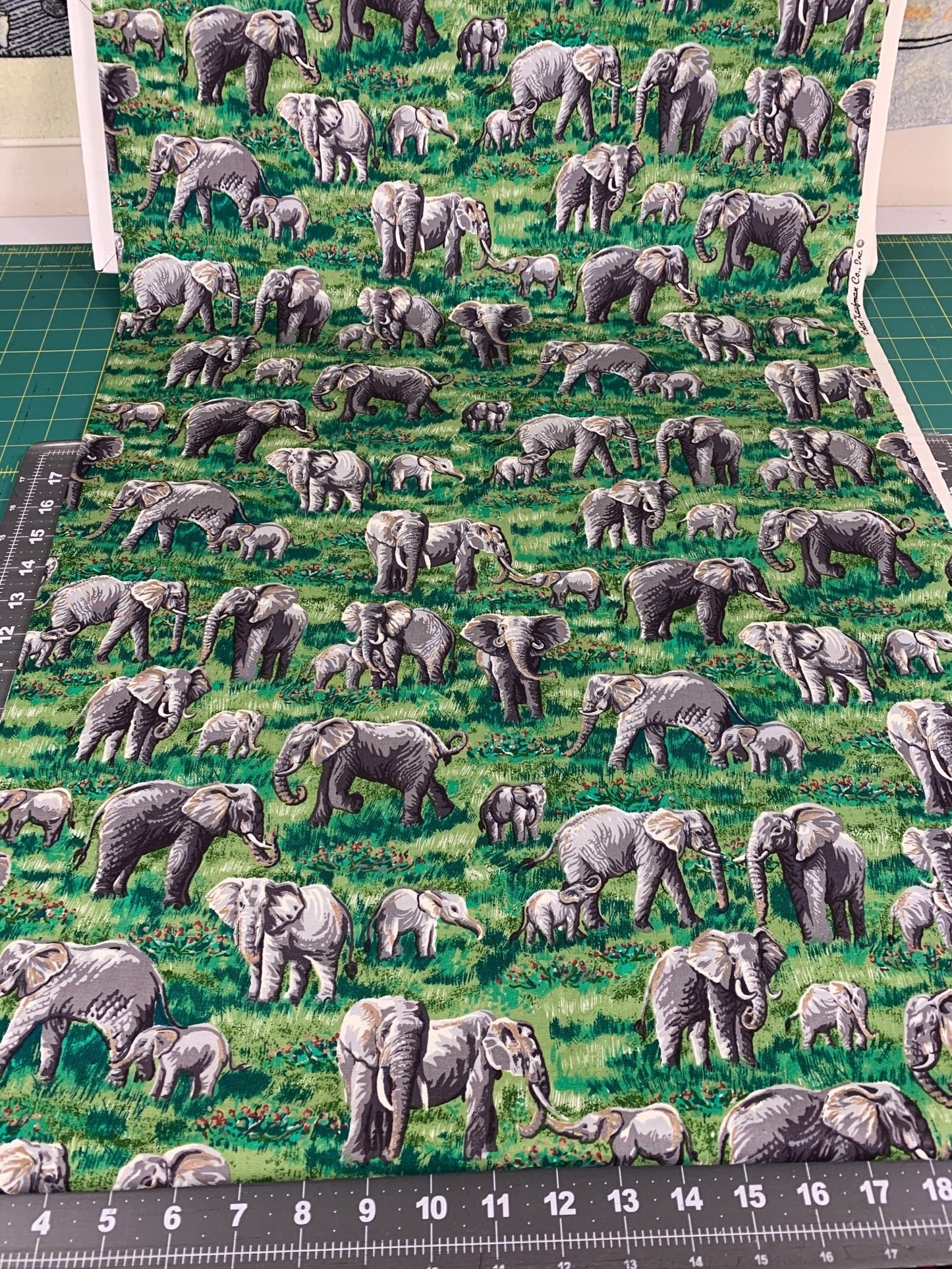 Elephant fabric Grey elephants on safari fabric - Mary Jo Fabrics