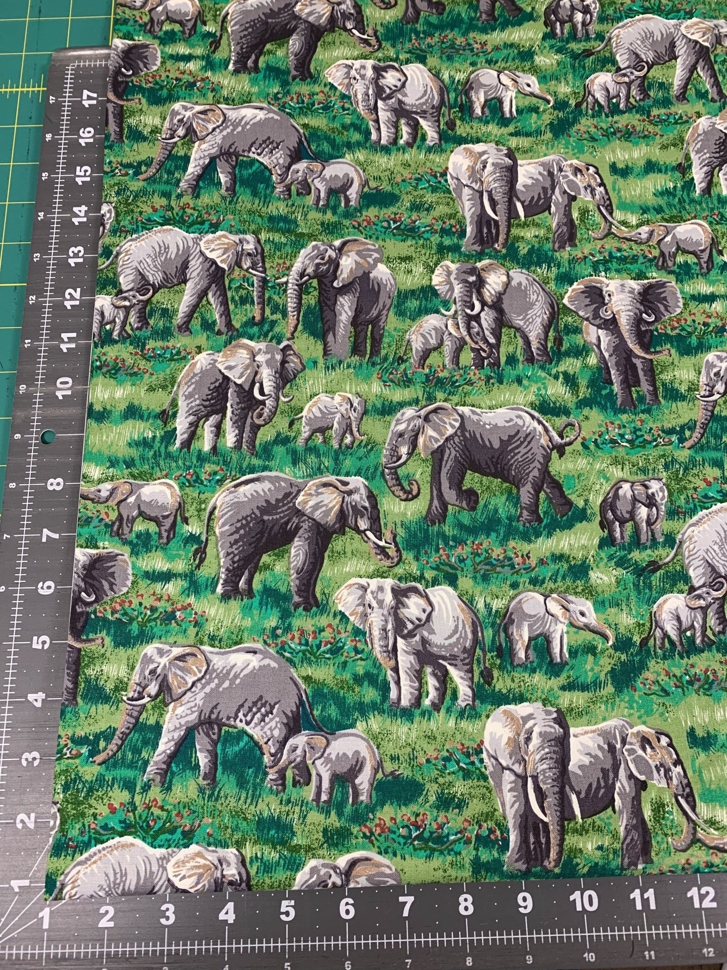 Elephant fabric Grey elephants on safari fabric - Mary Jo Fabrics