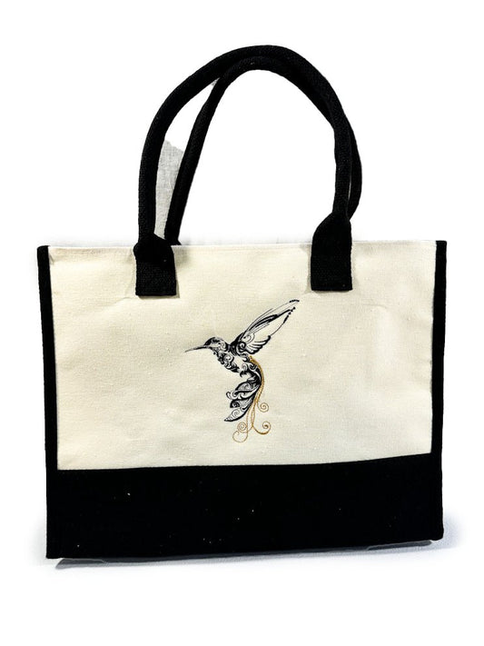 Embroidered Hummingbird bag 15.7 x 11.8 x 6.7 Large Canvas Tote Bag - Mary Jo Fabrics