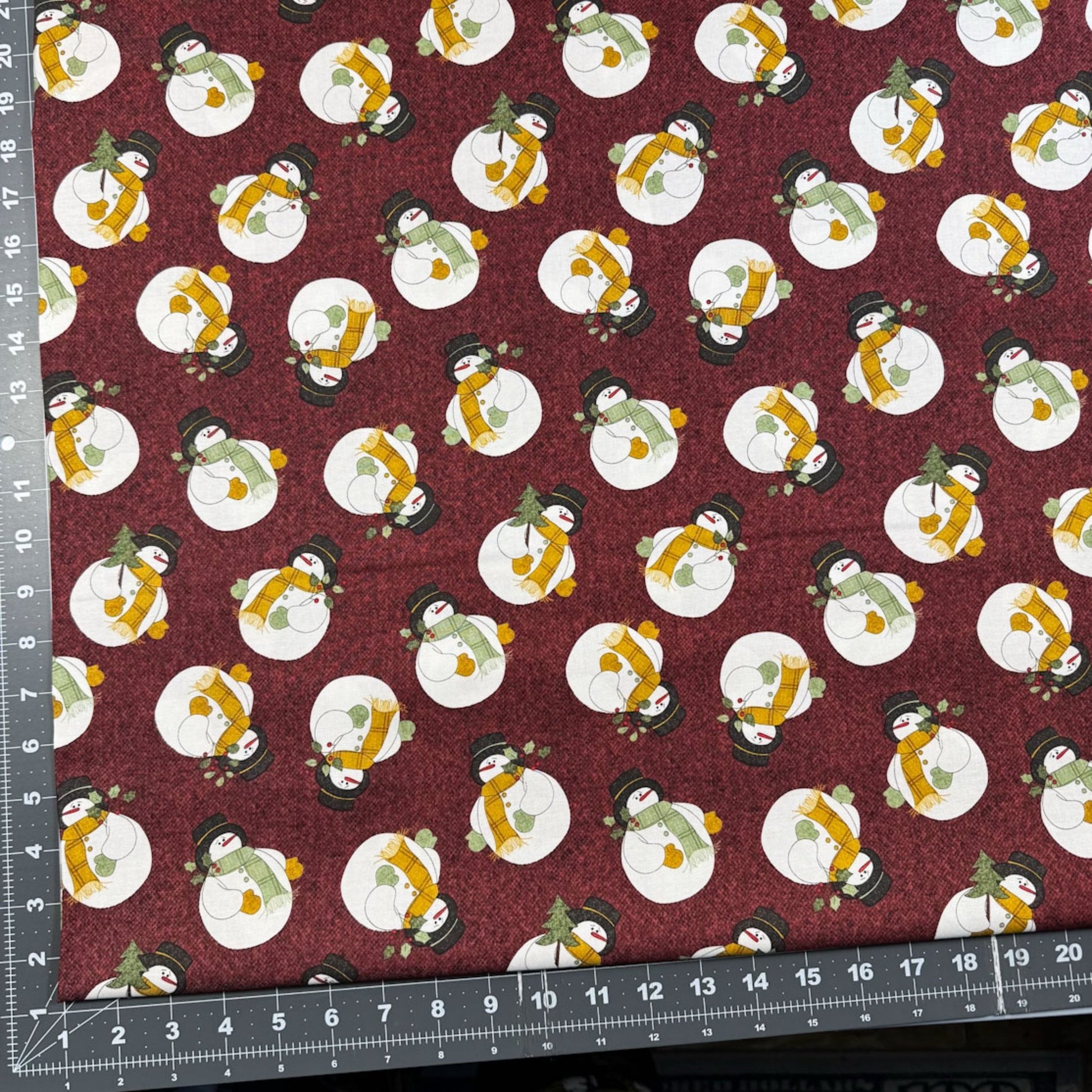 Fall Snowmen Cotton Fabric 16241 Maroon Snowman - Mary Jo Fabrics