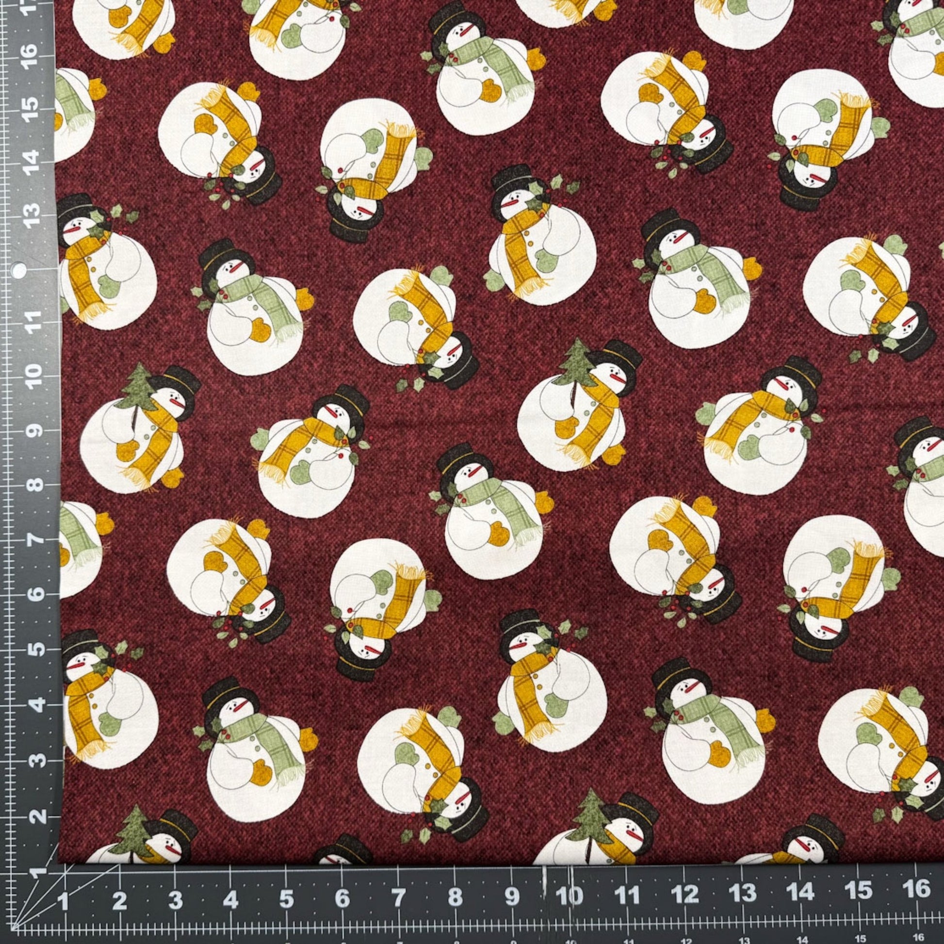 Fall Snowmen Cotton Fabric 16241 Maroon Snowman - Mary Jo Fabrics