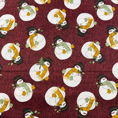 Fall Snowmen Cotton Fabric 16241 Maroon Snowman - Mary Jo Fabrics
