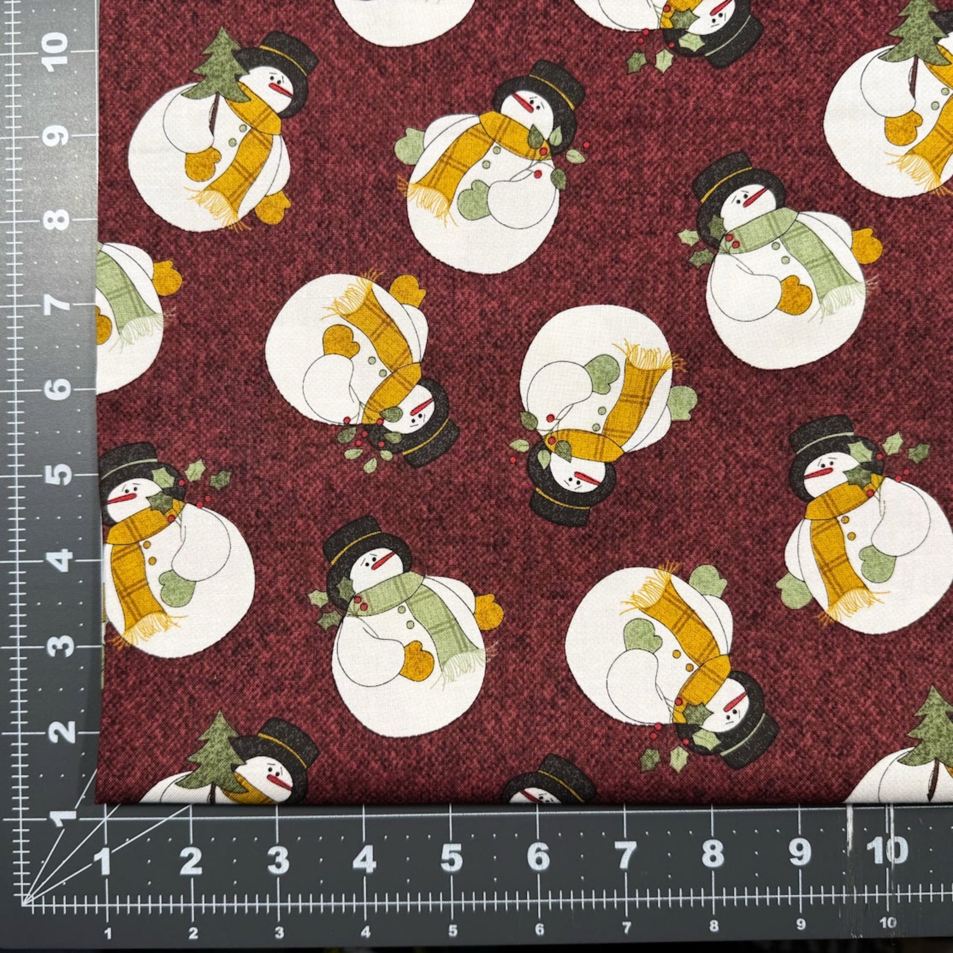 Fall Snowmen Cotton Fabric 16241 Maroon Snowman - Mary Jo Fabrics