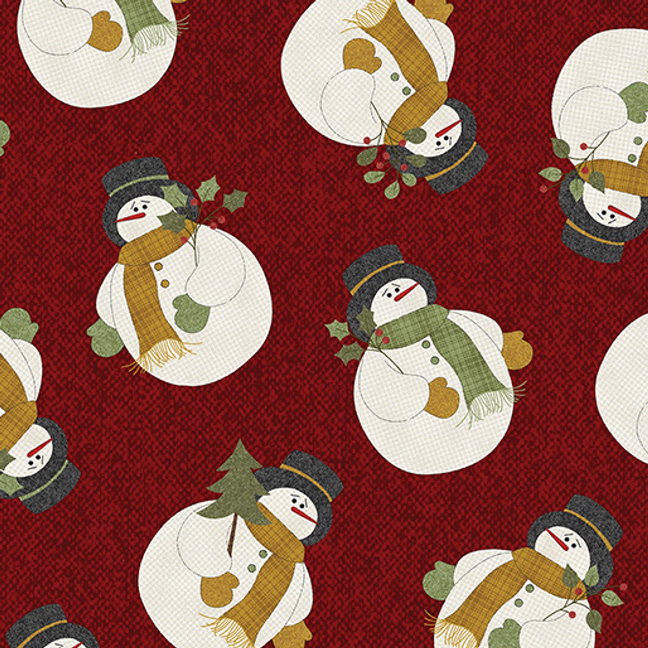 Fall Snowmen Cotton Fabric 16241 Maroon Snowman - Mary Jo Fabrics