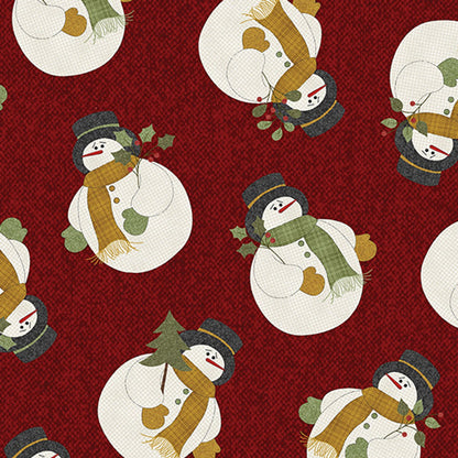 Fall Snowmen Cotton Fabric 16241 Maroon Snowman - Mary Jo Fabrics
