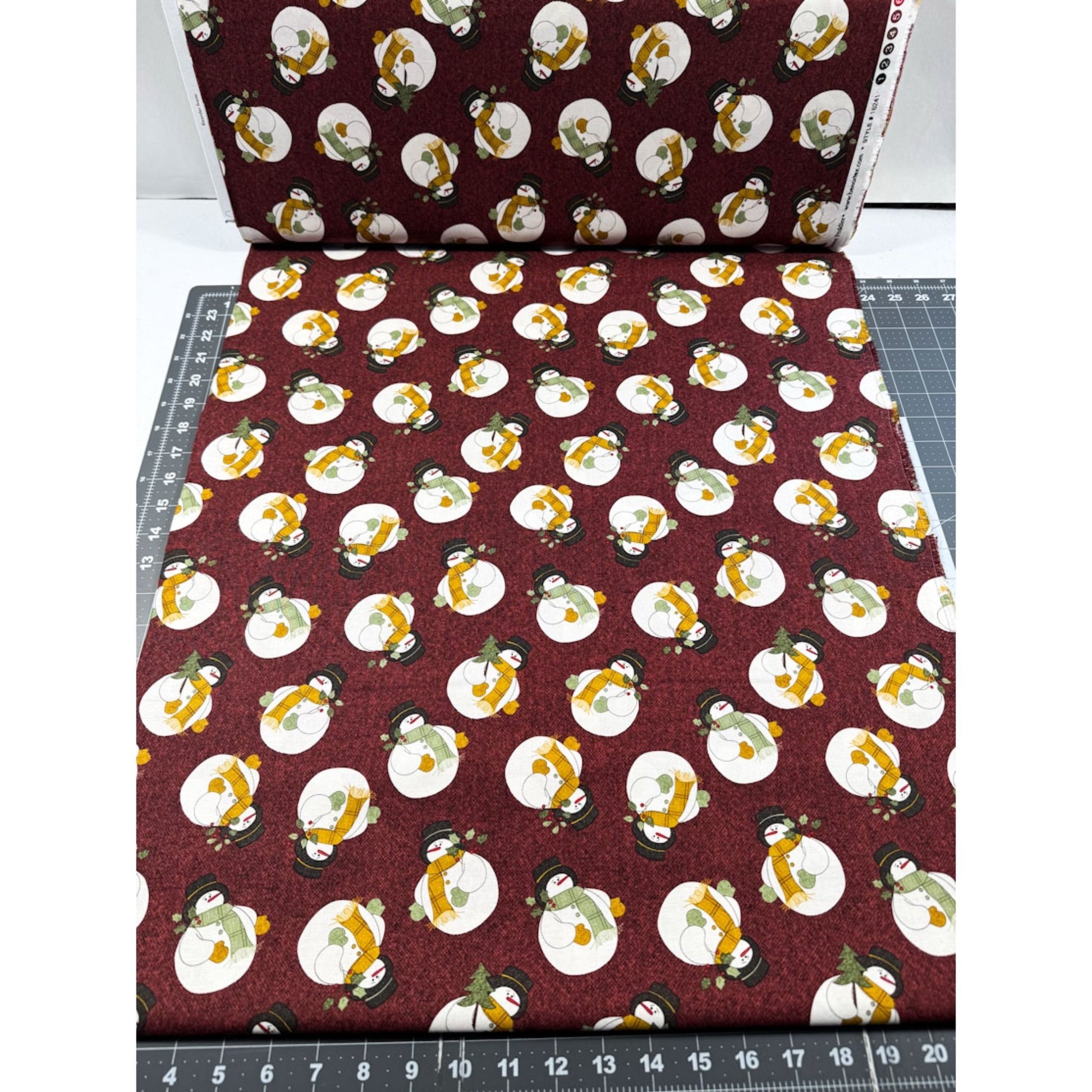 Fall Snowmen Cotton Fabric 16241 Maroon Snowman - Mary Jo Fabrics