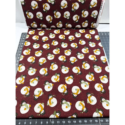 Fall Snowmen Cotton Fabric 16241 Maroon Snowman - Mary Jo Fabrics