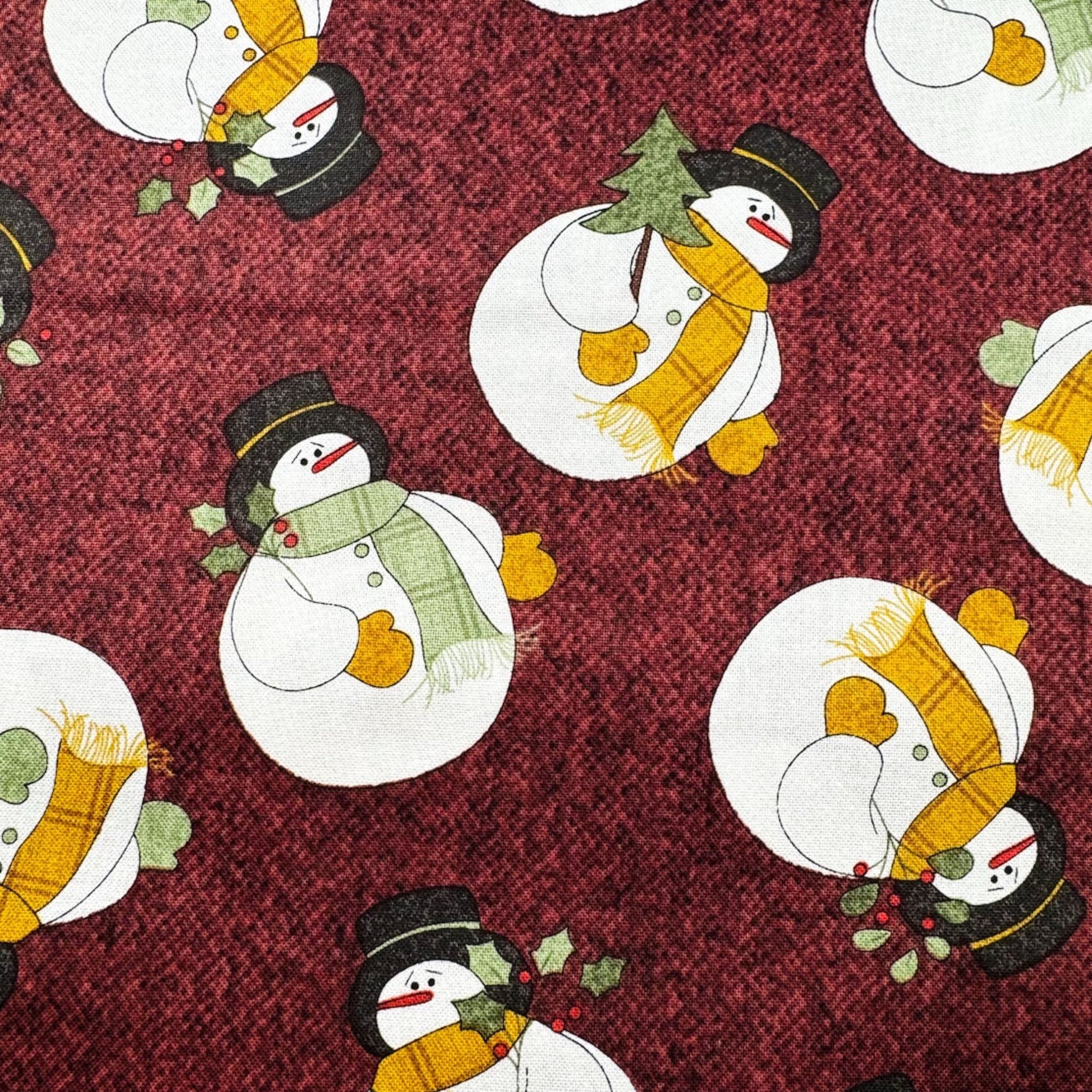 Fall Snowmen Cotton Fabric 16241 Maroon Snowman - Mary Jo Fabrics