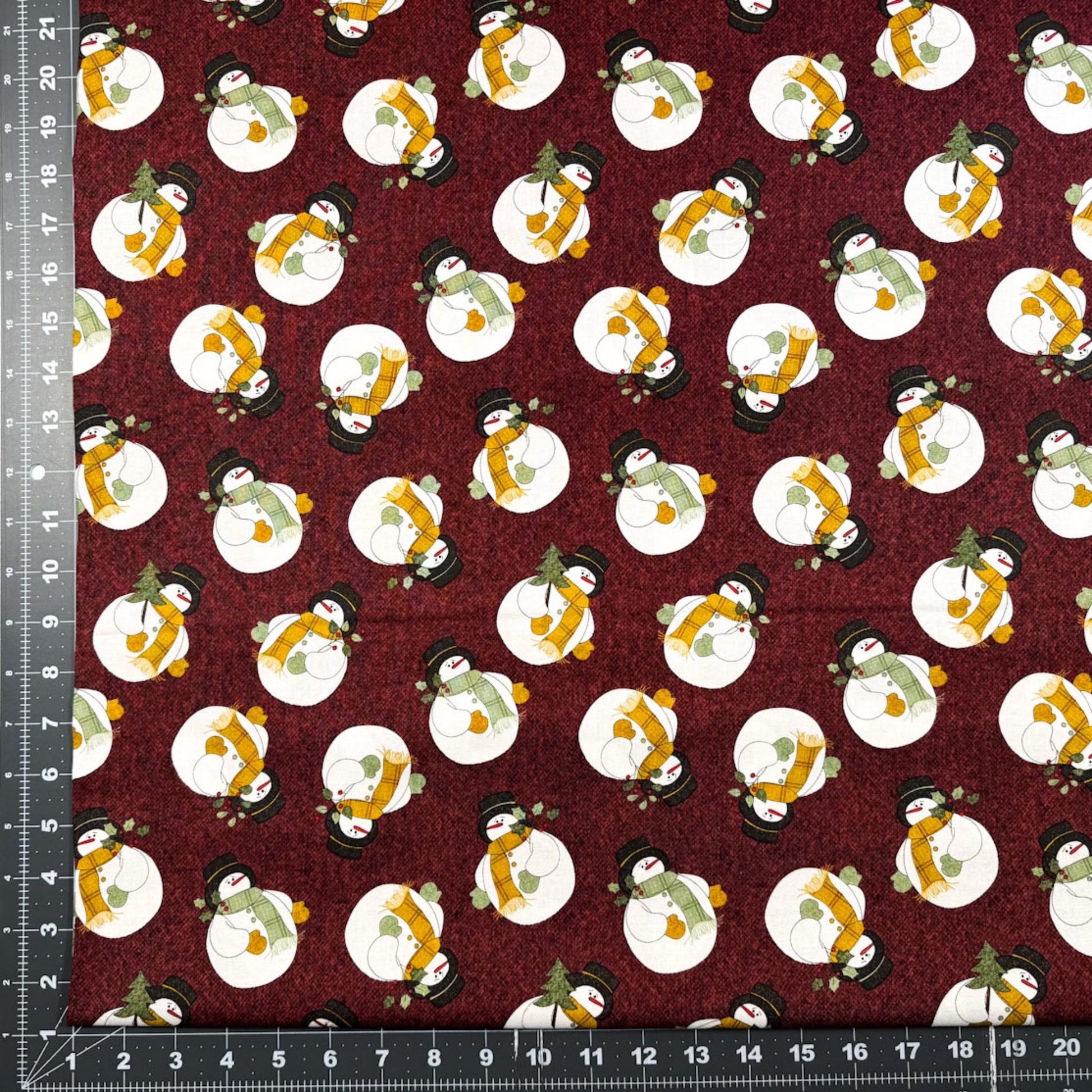 Fall Snowmen Cotton Fabric 16241 Maroon Snowman - Mary Jo Fabrics