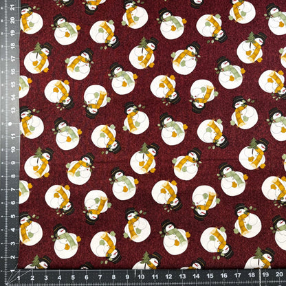 Fall Snowmen Cotton Fabric 16241 Maroon Snowman - Mary Jo Fabrics