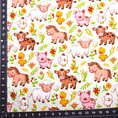 Farm Babies Grazing FLANNEL horse cow fabric - Mary Jo Fabrics