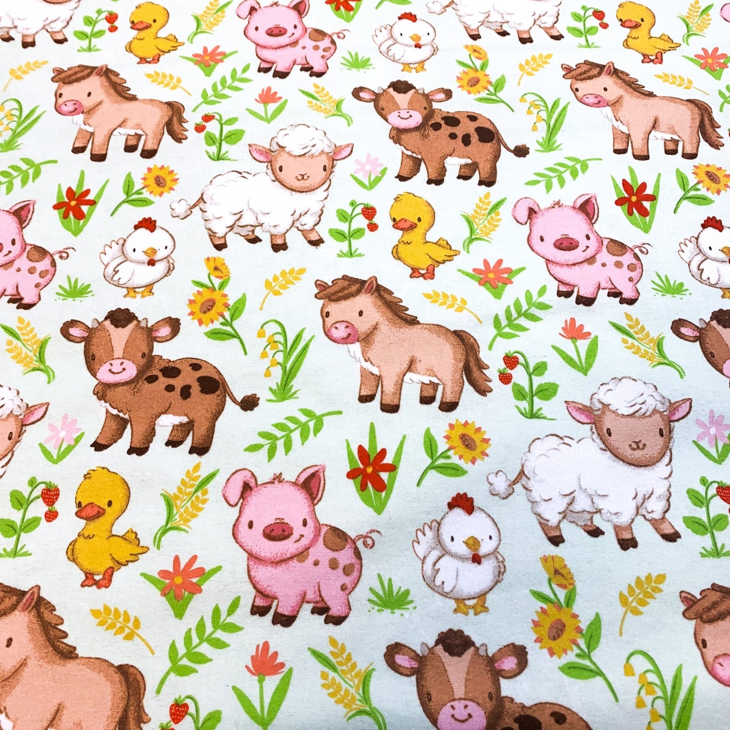 Farm Babies Grazing FLANNEL horse cow fabric - Mary Jo Fabrics
