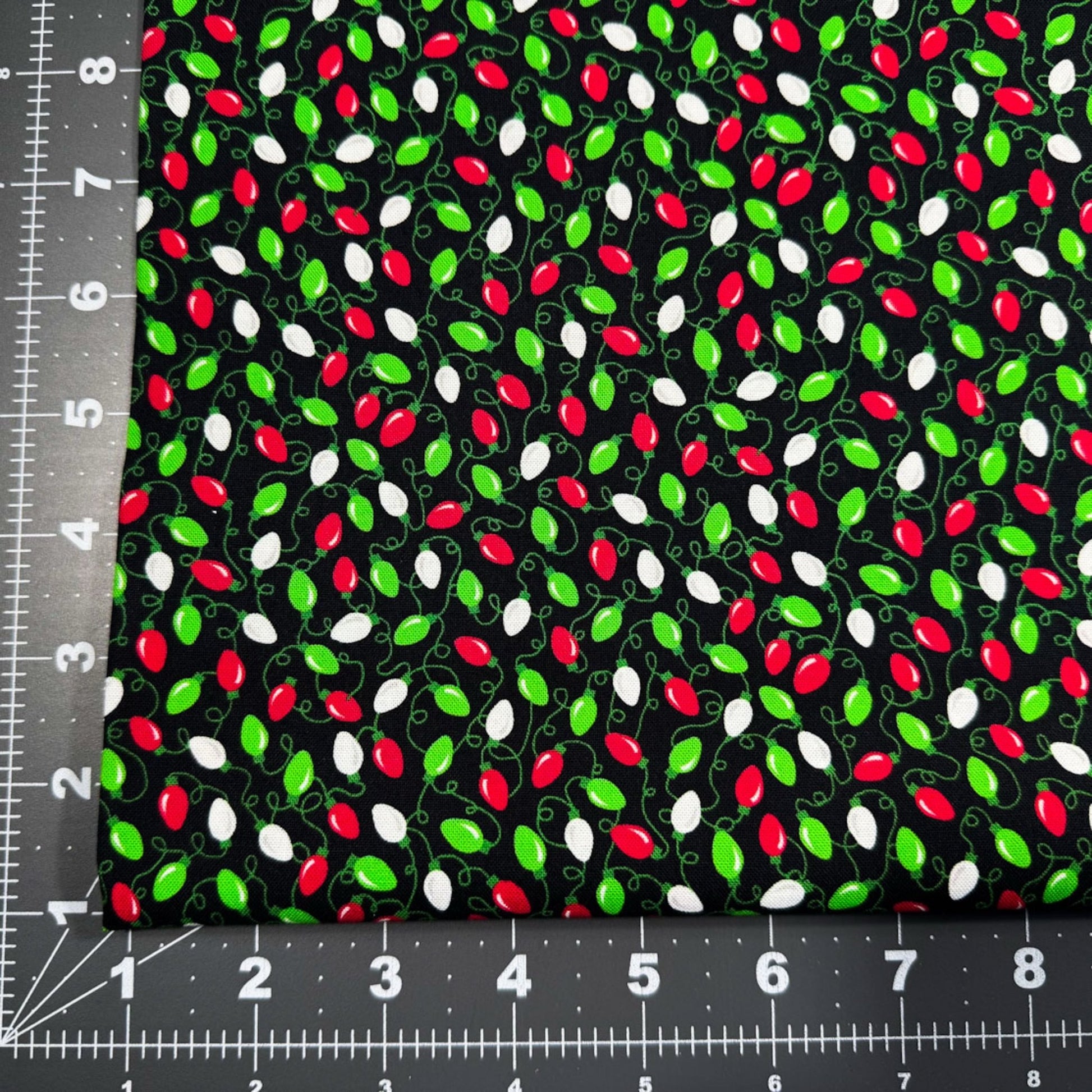 Festive Mini Christmas Light Fabric CD1413 Black Christmas Cotton - Mary Jo Fabrics