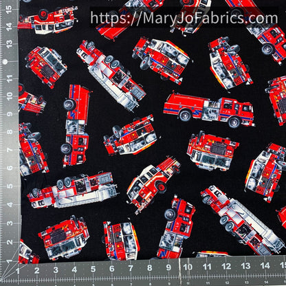 Fire Truck Fabric C7733 Black Fire and Rescue - Mary Jo Fabrics