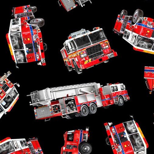 Fire Truck Fabric C7733 Black Fire and Rescue - Mary Jo Fabrics