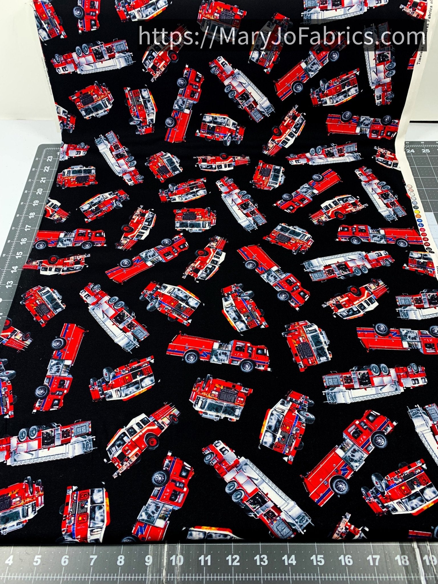 Fire Truck Fabric C7733 Black Fire and Rescue - Mary Jo Fabrics